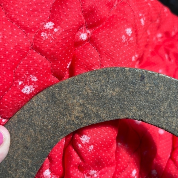 Vintage Red Floral Cotton Cottage Handbag with composite handles - Picture 3 of 3